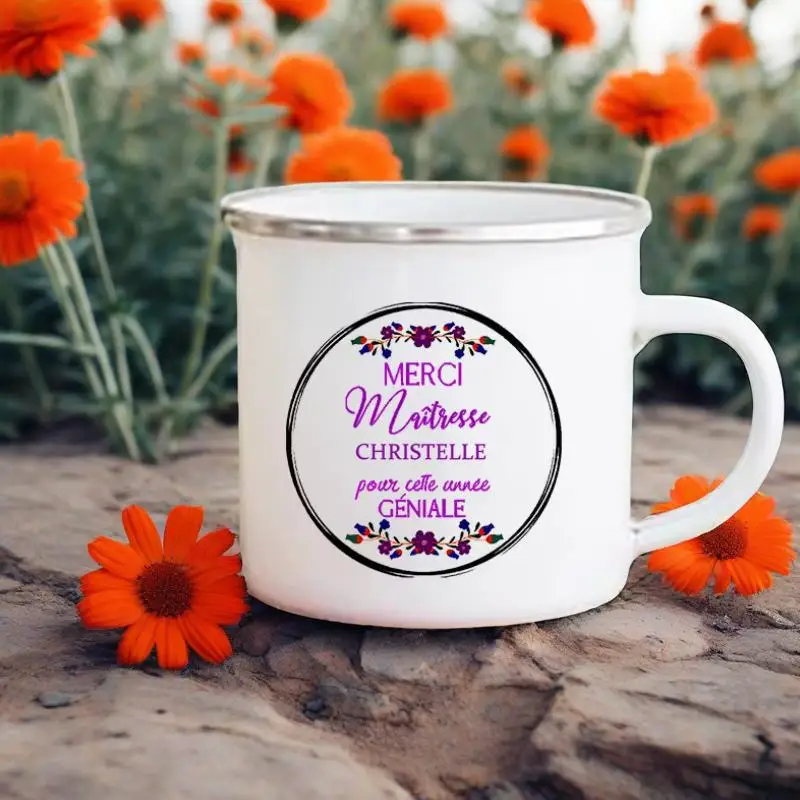 

Personalized Custom Name Mug,Merci Maitresse Coffee Cups,Drinks Water Cup,Enamel Mugs,School, Home Handle Drinkware,Teacher Gift