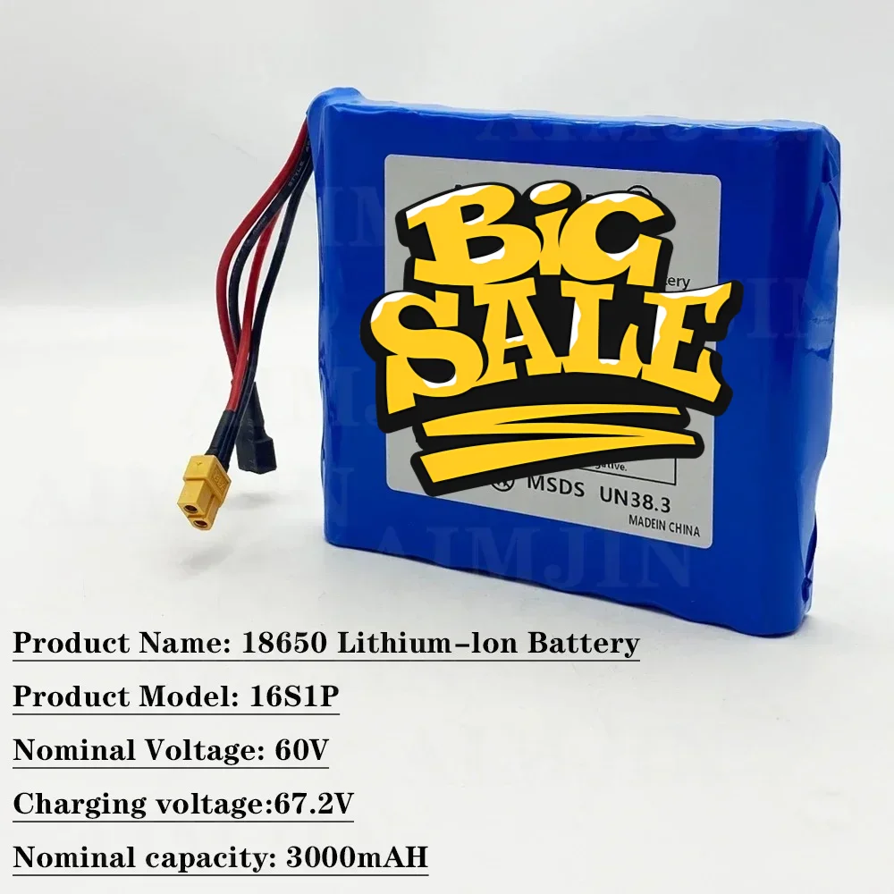 

Li-Ion 16S1P Battery Pack 3000mAh 132wh 60V 3.0Ah Universal for Electric Balance Torsion Car