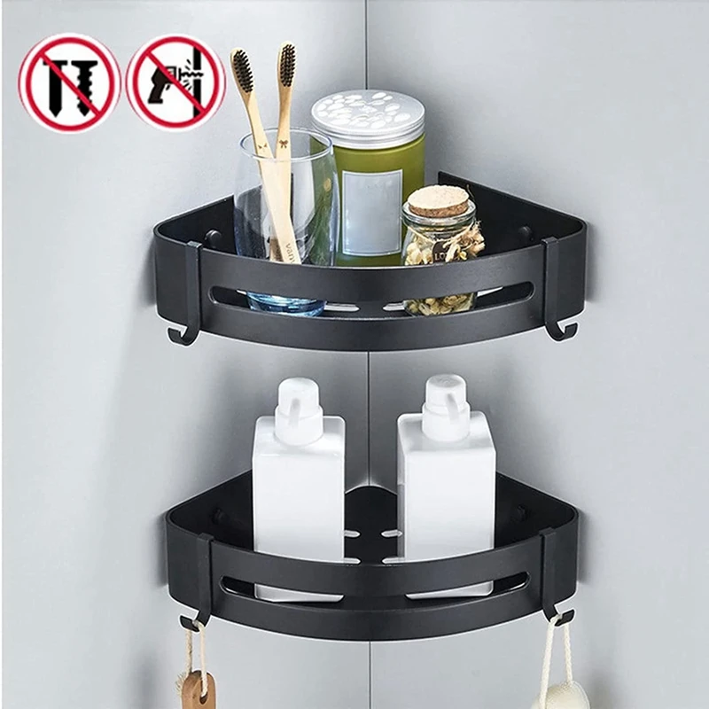 Cutting Board Organizer Triangle Towel Shower Storage Rack Black Corner Shelves Wall Mounted Aluminum Shampoo Holder