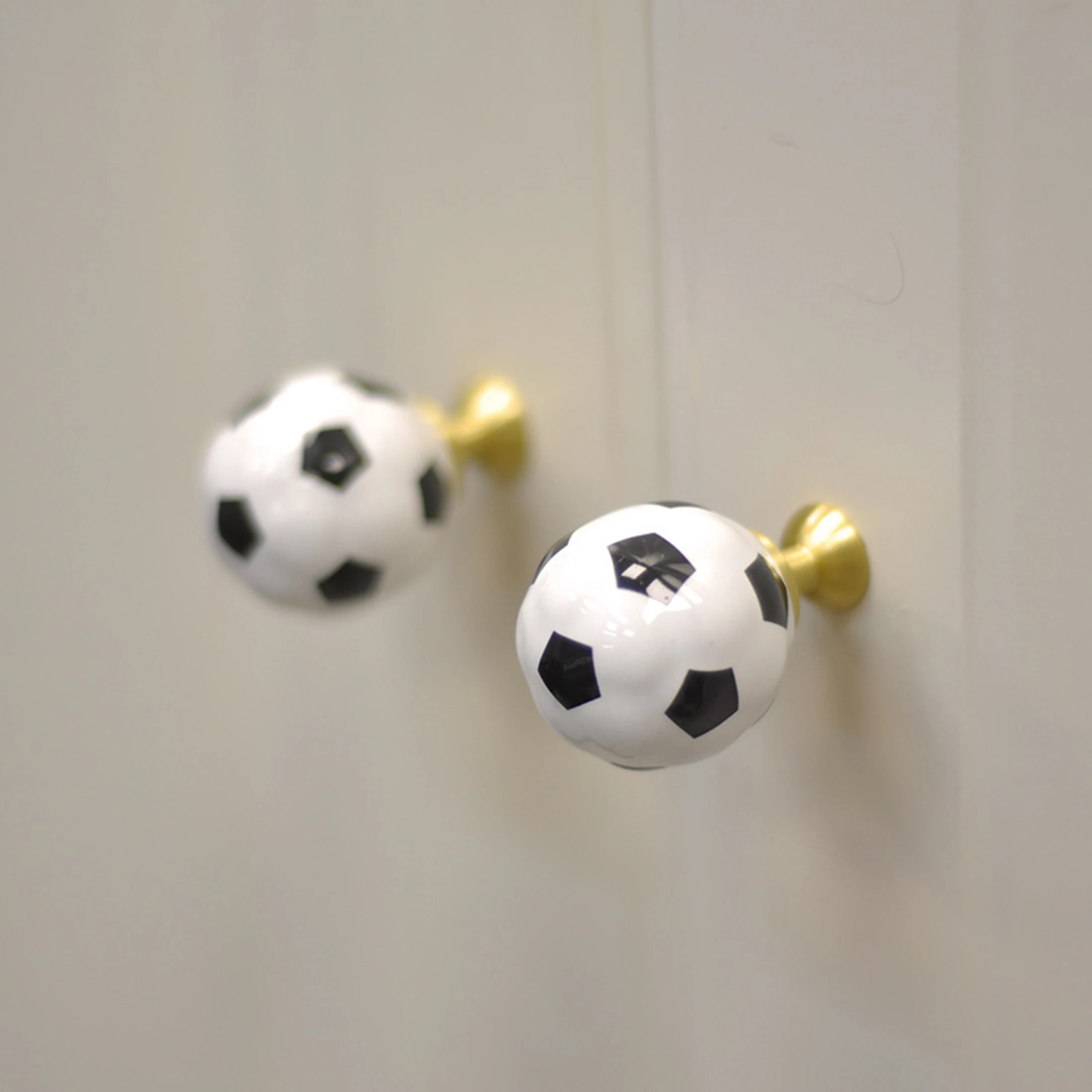 Football Ceramic Cabinet Handles Home Decoration Wardrobe Dresser Pulls for Children's Room Brass Basketball Cupboard Door Knobs