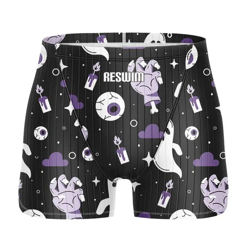 Men's Halloween Print Swim Jammers Swimsuit, Athletic Training Swim Trunks, Stretch Swimwear for Beach Surfing Water Sports
