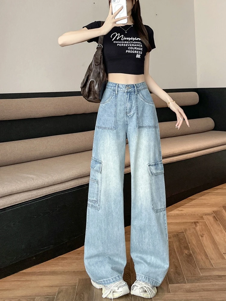 2025 Autumn Wide Leg Jeans Women High Waist Loose Straight Slim Look Spicy Girl Cool and Sassy Fashion Cargo Pants