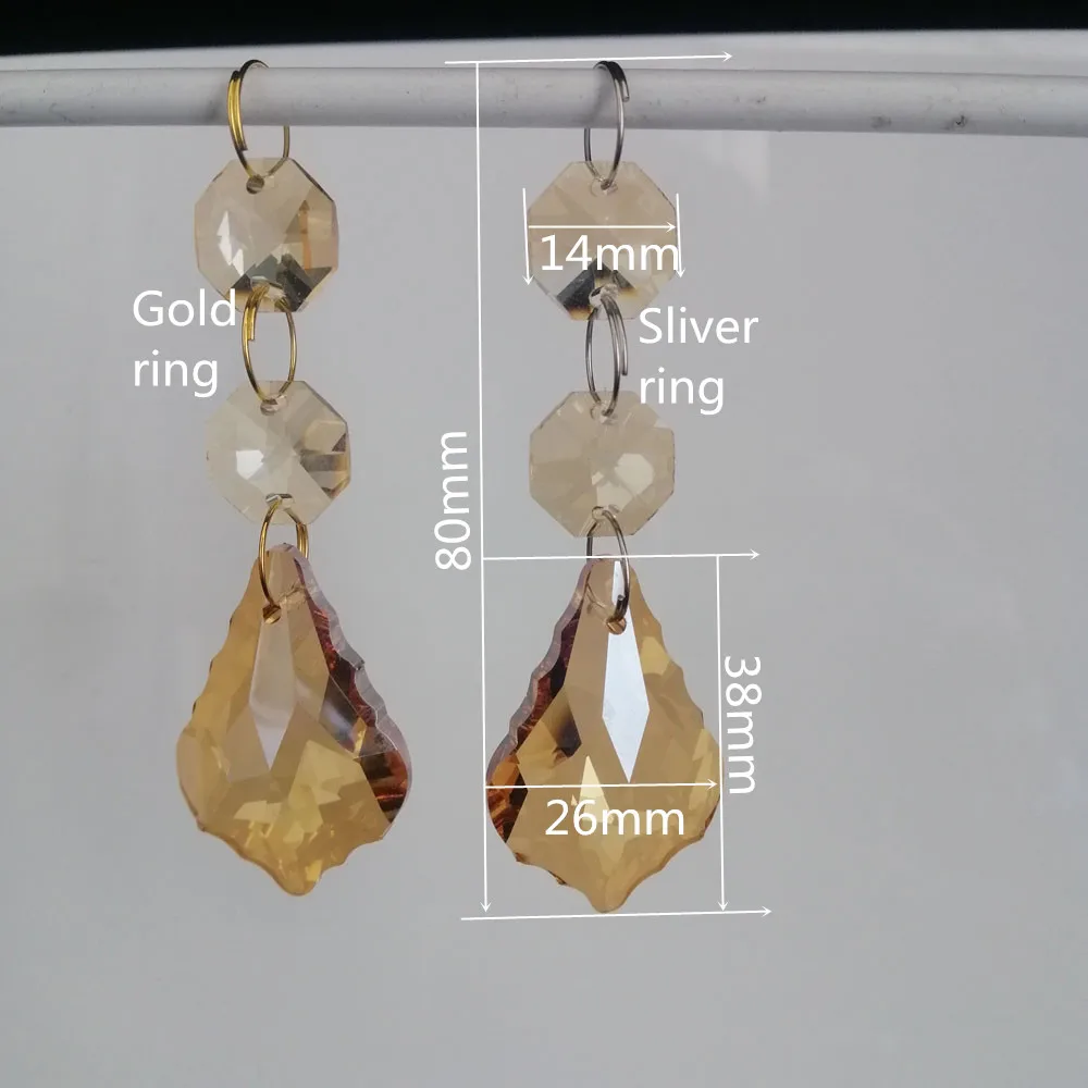 Camal 2 шт. шампанское 38 мм кленовые подвески в форме листьев с кристаллами 14 мм восьмиугольник бисер Ловец Солнца Гирлянда освещение люстры запчасти