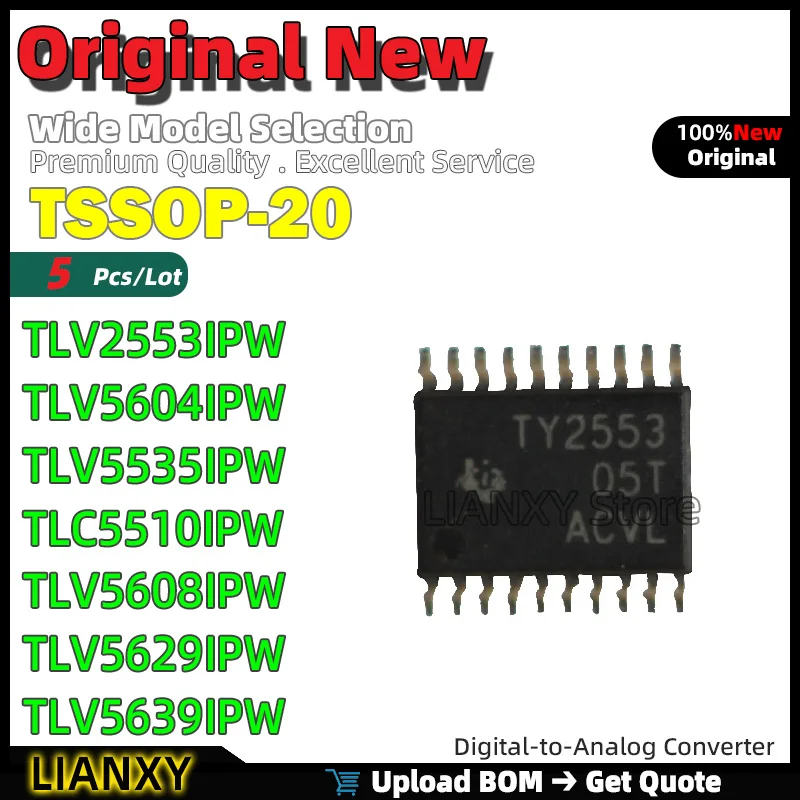 

5pcs TSSOP-20 TLV2553IPW TLV5604IPW TLV5535IPW TLC5510IPW TLV5608IPW TLV5629IPW TLV5639IPW Digital-to-Analog Converter Brand New