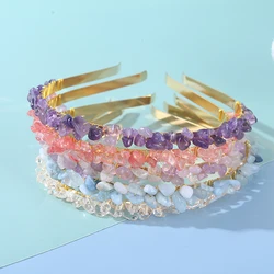 Rose Quartz Headband Amethyst Hair Accessories Raw Crystal Quartz Hair Tiara Colorful Spiritual Crystal Beads Headband for Girls