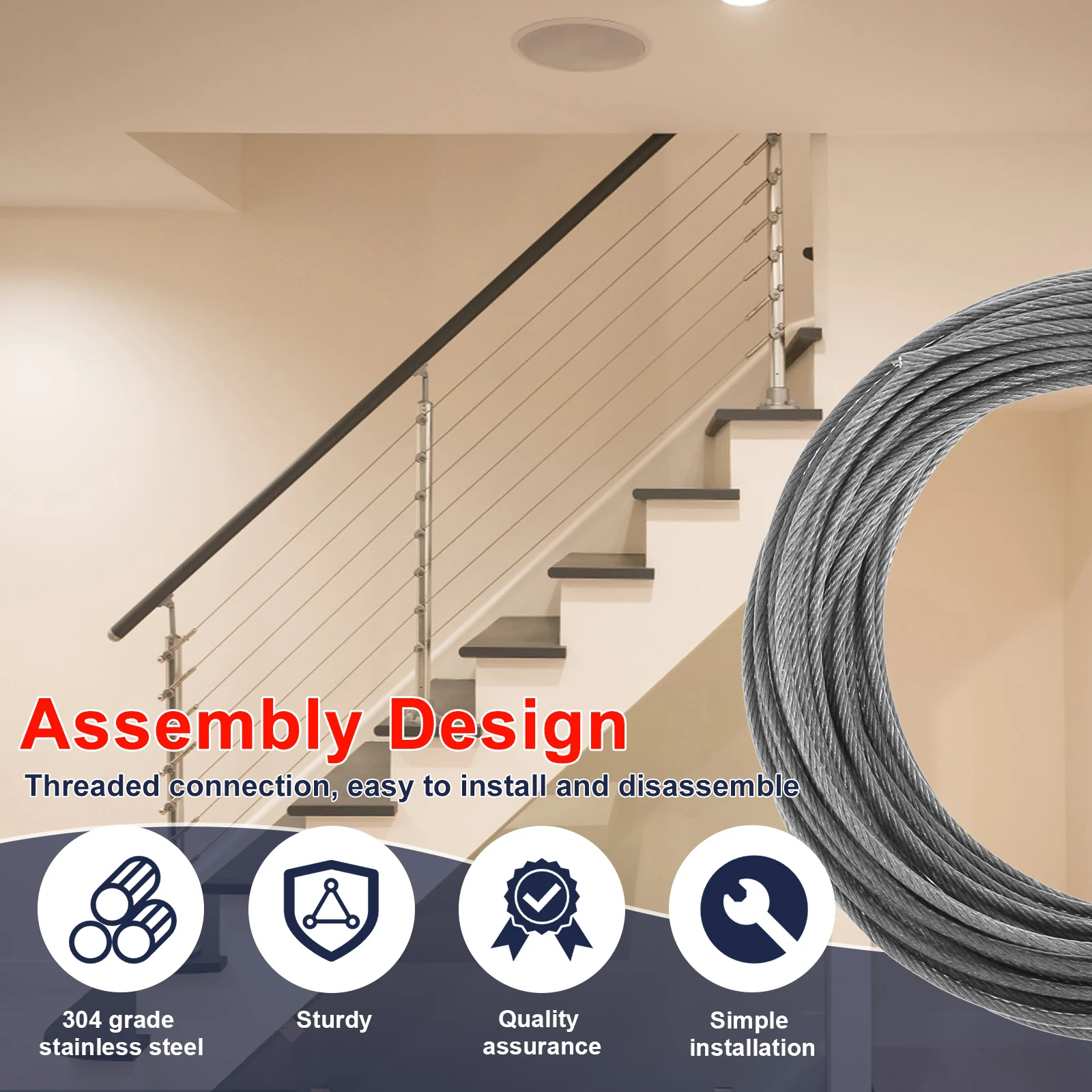 15/30M Cable Rope PVC Coated 304 Stainless Steel Heavy Duty Garden Wire Cable Railing Wire Clothesline String Light Hanging Wire