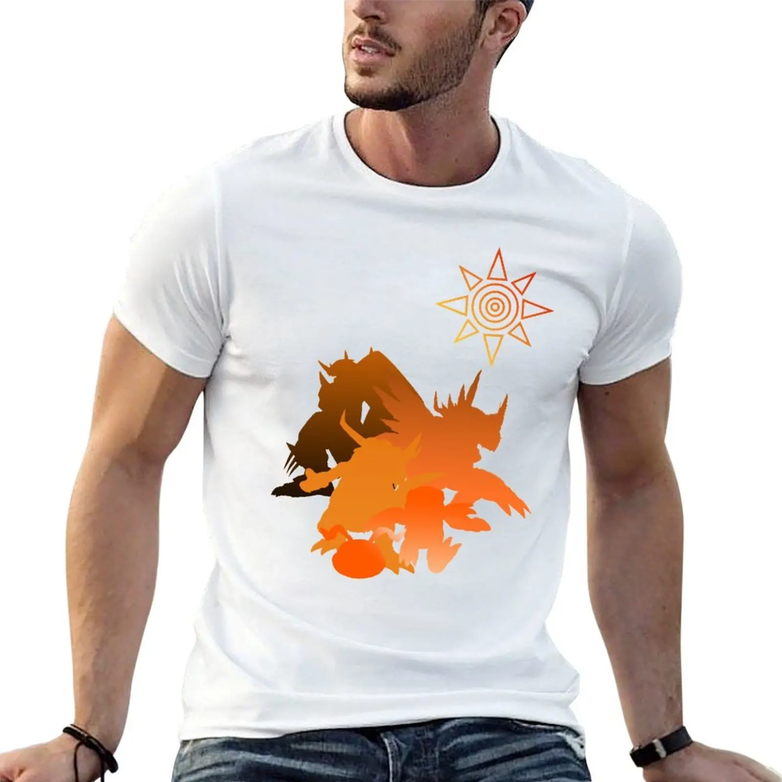 digimon adventure Crest of courage design T-Shirt oversized graphic tee quick drying mens workout shirts