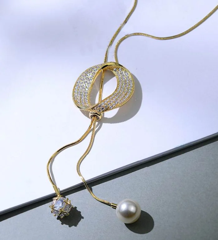 Fashion Rhinestone Oval Long Tassel Necklace Pendant 2025 New Sweater Chain Jewelry For Women Gift