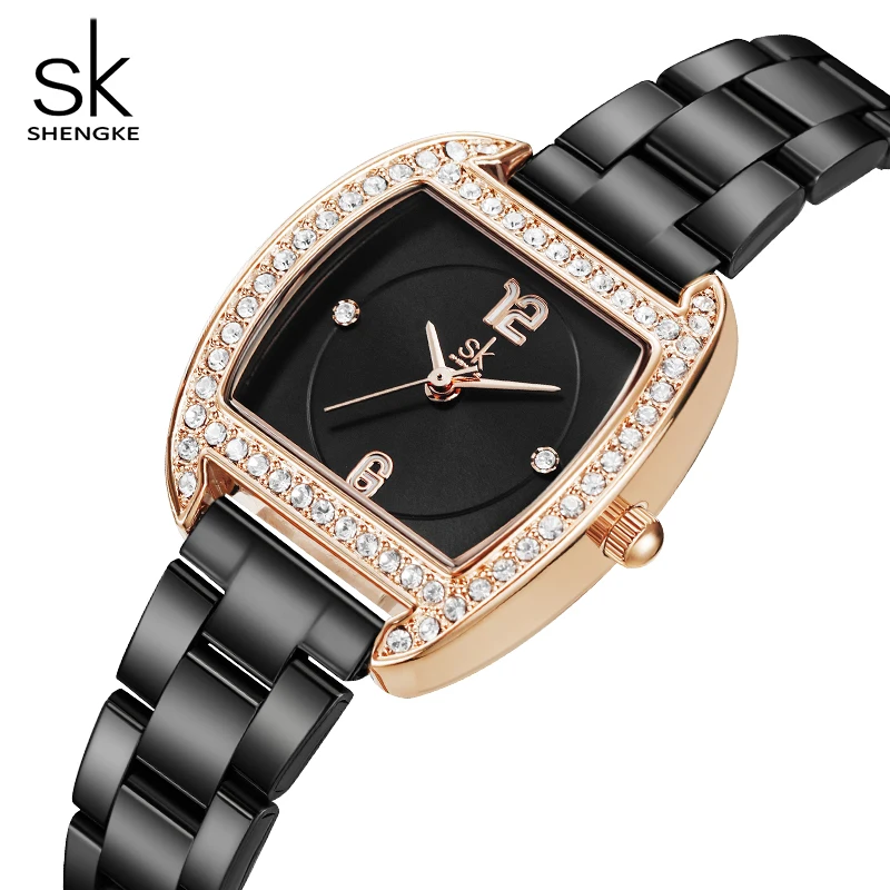 Shengke Black Color Watch Women Watches Ladies Elegant Quartz Wrist Watches Female Gift Clock Relogio Feminino Montre Femme