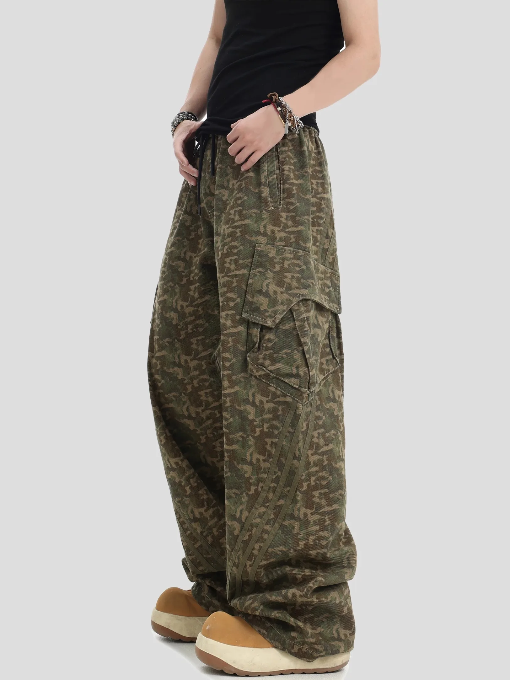 

RUTO STUDIO American Sle Свободные повседневные камуфляжные футболки Рабочие брюки для пар Молодежные длинные брюки из парусины