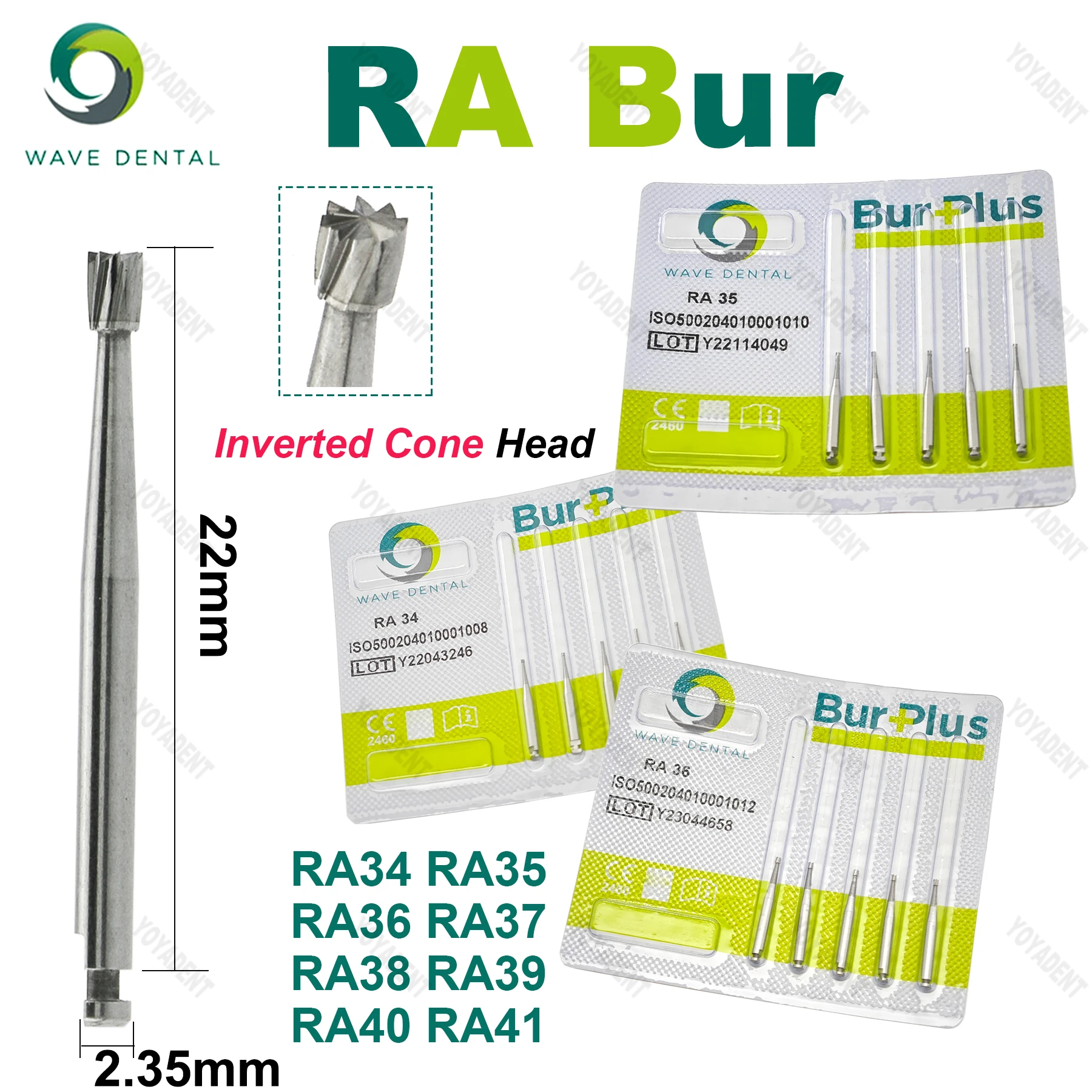 

WAVE Dental Tungsten Carbide Burs Inverted Cone Head Dentistry Strawberries For Low Speed Handpiece RA Dia. 2.35mm