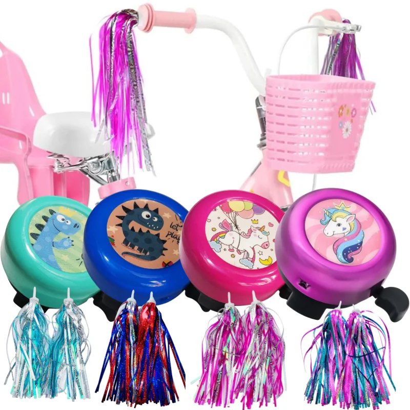 Kierownica rowerowa dla dzieci Streamers Sparkle Laser Color Tassel Ribbon i Cartoon Bell Outdoor Cycling Bike Accessories