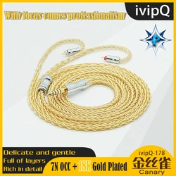 ivipQ-178 Canary HiFi Audio Earphone Cable 7N OCC 18K Gold Plated Replace Wire 2Pin MMCX 3.5/4.4mm for Davinci Cantor ORIGIN Que