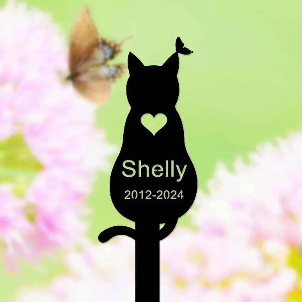 1pc 2D Flat Custom Cat Memorial Metal Garden Stake Personalized Pet Loss Gift Cat Tombstone Yard Heart Decor Only For Decoration