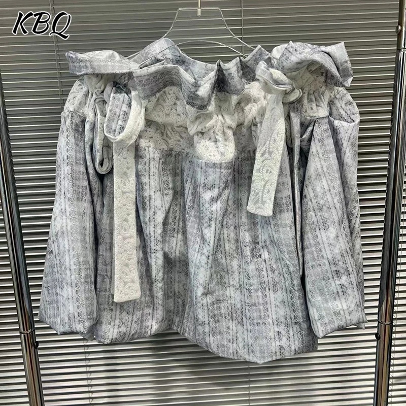 

KBQ Hit Color Spliced Lace Up Loose Chic Vest for Women Slash Neck Long Sleeve Design Sense Tank Top Female Fashion Style New