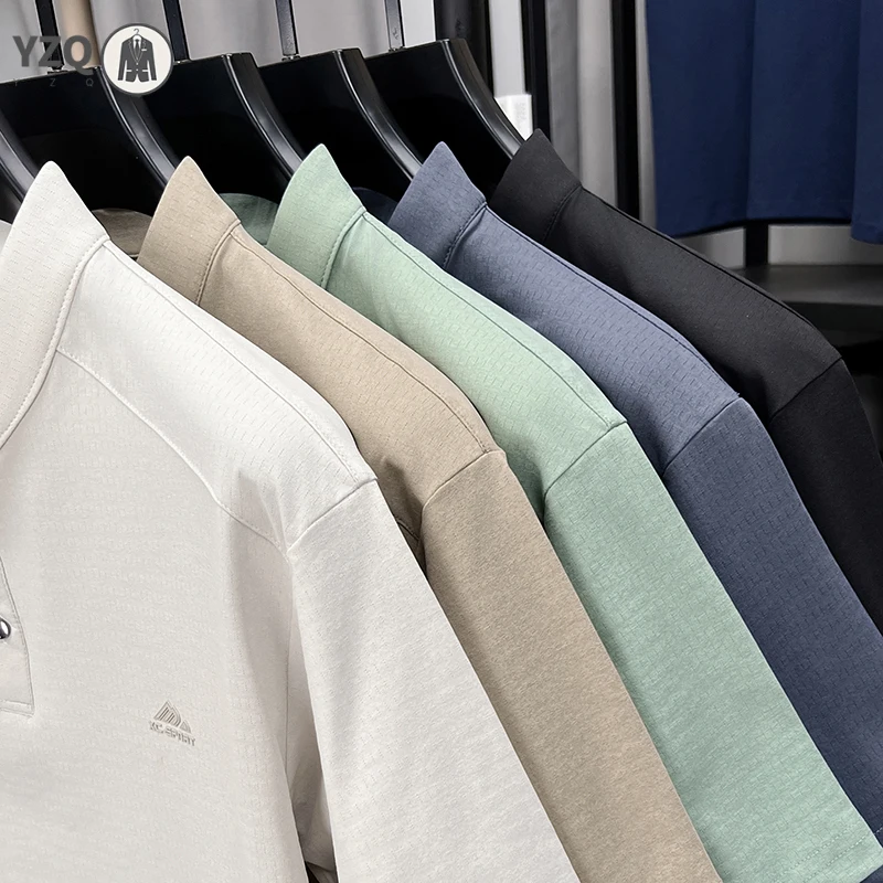 Mens Sport Mandarin Collar Style Short Sleeve Polo Shirt Casual Tops With Buttons Soft Lightweight Mesh Tees For Men - view 6