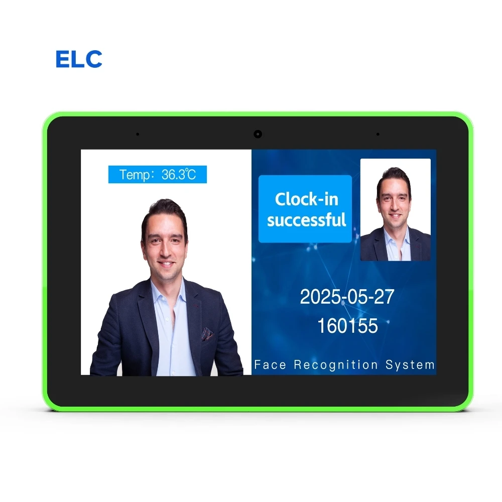 8 Inch Plastic Screen Display Digital NFC POE Charging RJ45 RFID LED Light Bar 5MP Camera Biometric Time Clock With Animation