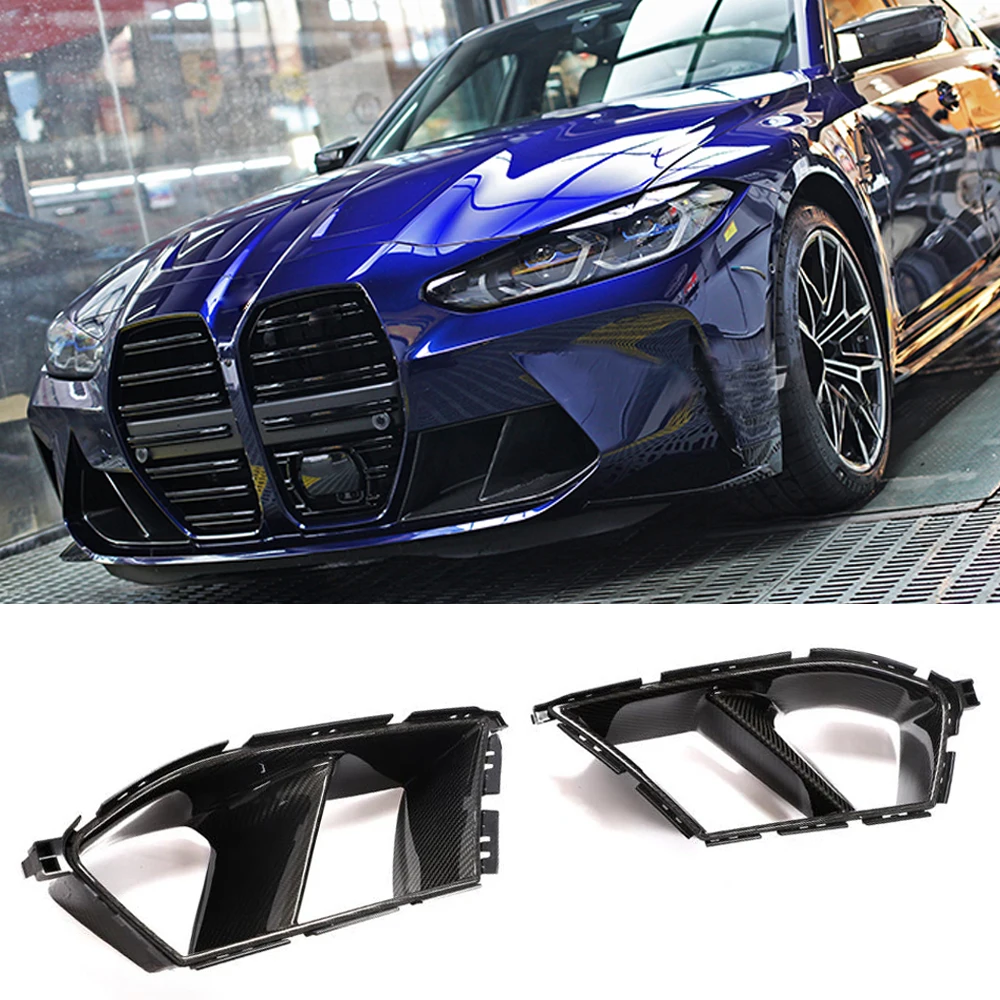 Dry Carbon Front Bumper Air Vent Cover Trim For BMW 3 4 Series G80 G82 G83 M3 M4 2021 UP 2PCS FRP Fog Lamp Mesh Covers