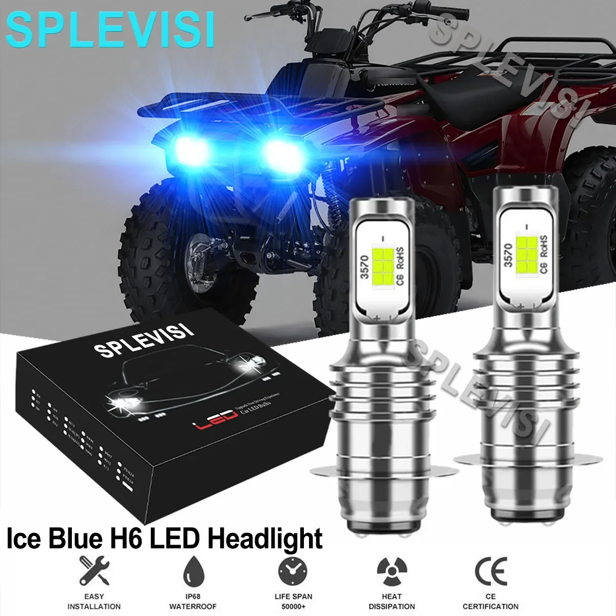 

2x Ice blue H6 LED Headlight Bulbs For Kawasaki Prairie 300 1999 2000 2001-2002 360 2008 400 2000 2001 2002 faros led para moto