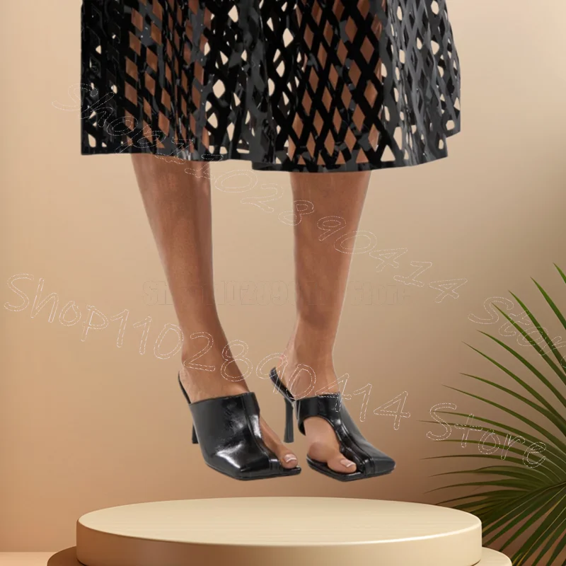 

Black Flip Flop Matte Leather Slippers Slip On Women Shoes Thin High Heels Fashion Party Banquet Dating 2026 Zapatos Para Mujere