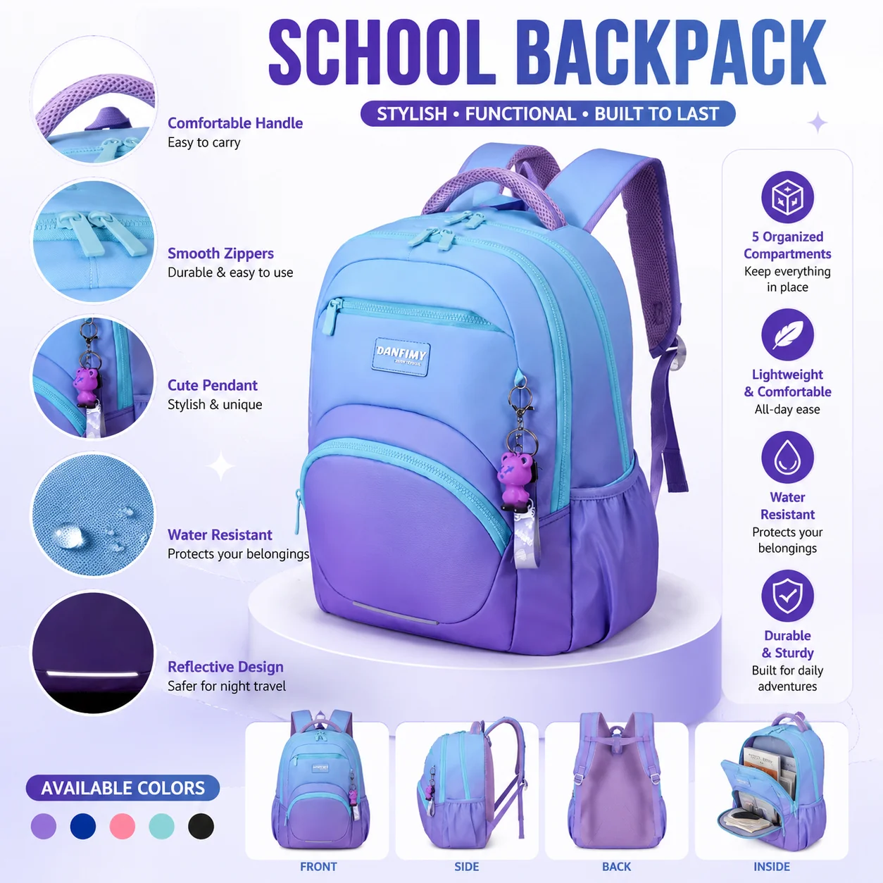 Bunnyfly Large Capacity Backpack for Teen Girls And Boys College Middle High School Student Laptop Bag Women's Daypack Bookbag