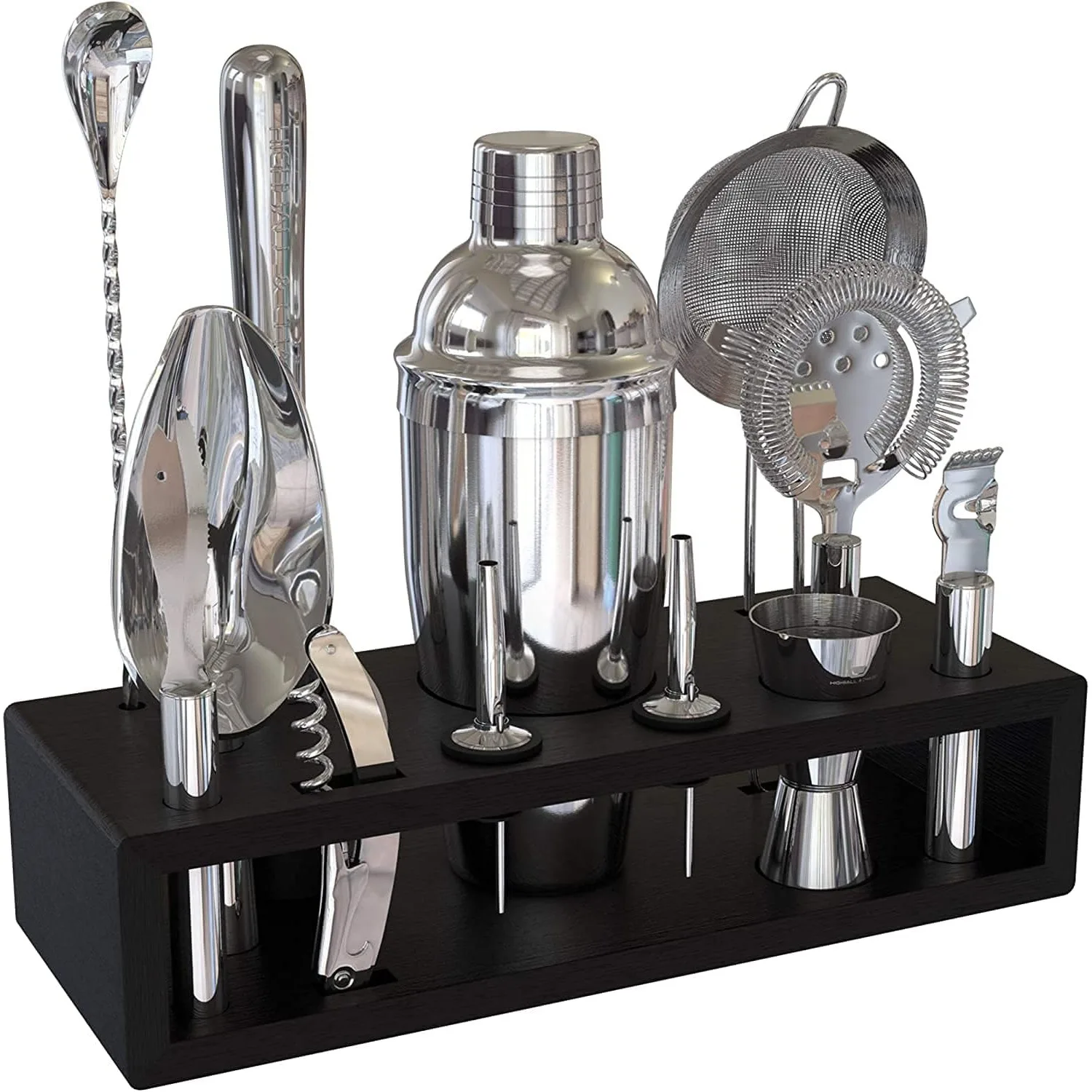 Highball&Chaser 13-Piece Cobbler Cocktail Shaker Set Stainless Steel Mixology Bartender Kit With Stand For Home Bar Cocktail Set