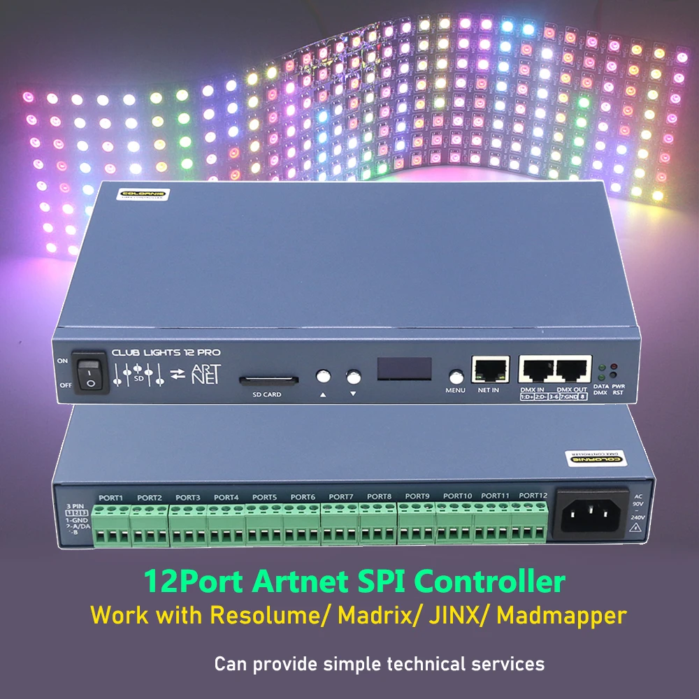 12port Resolume /MADRIX Artnet to Pixel Led Strip Controller WS2815 WS2811 WS2812 Console Offline SD Player