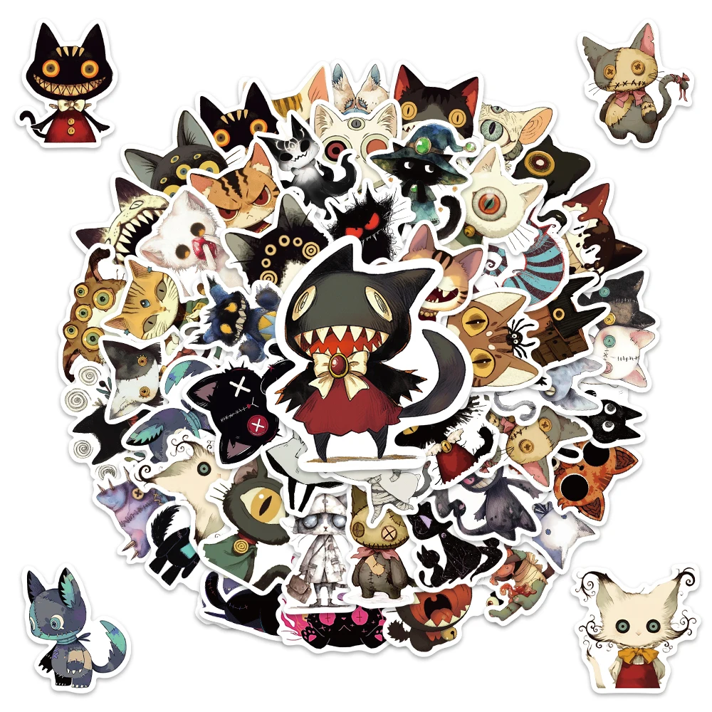 50 قطعة القطط القوطية الرائعة الكتابة على الجدران ملصق الهاتف الغيتار المحمول دفتر حقيبة كوب ملصق الكرتون القط نمط الديكور #1