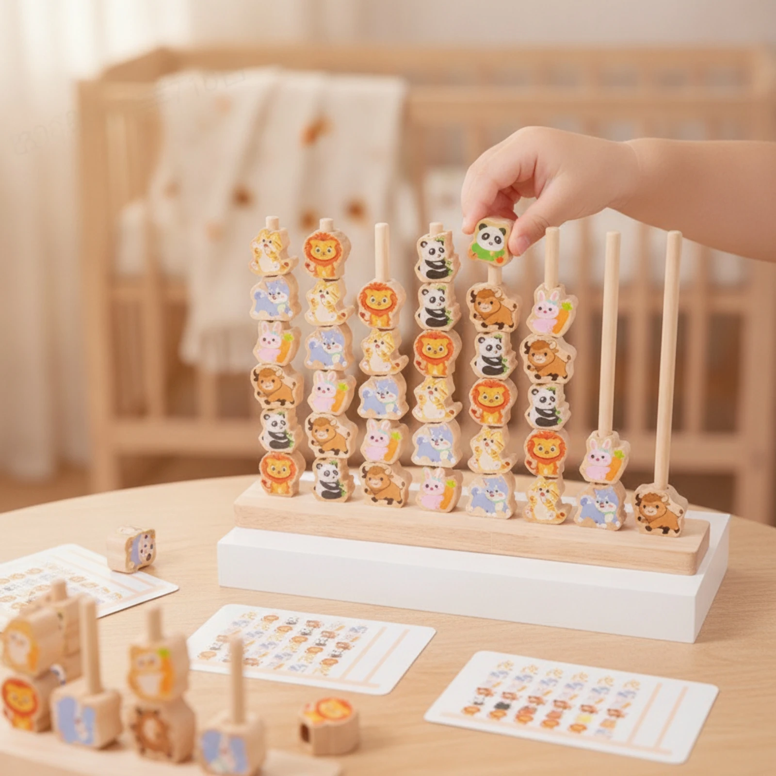 Wooden Bead Sequencing Toy Educational Bead Game with Pattern Cards Animal Matching Game Preschool Wooden Stacking Toy Threading