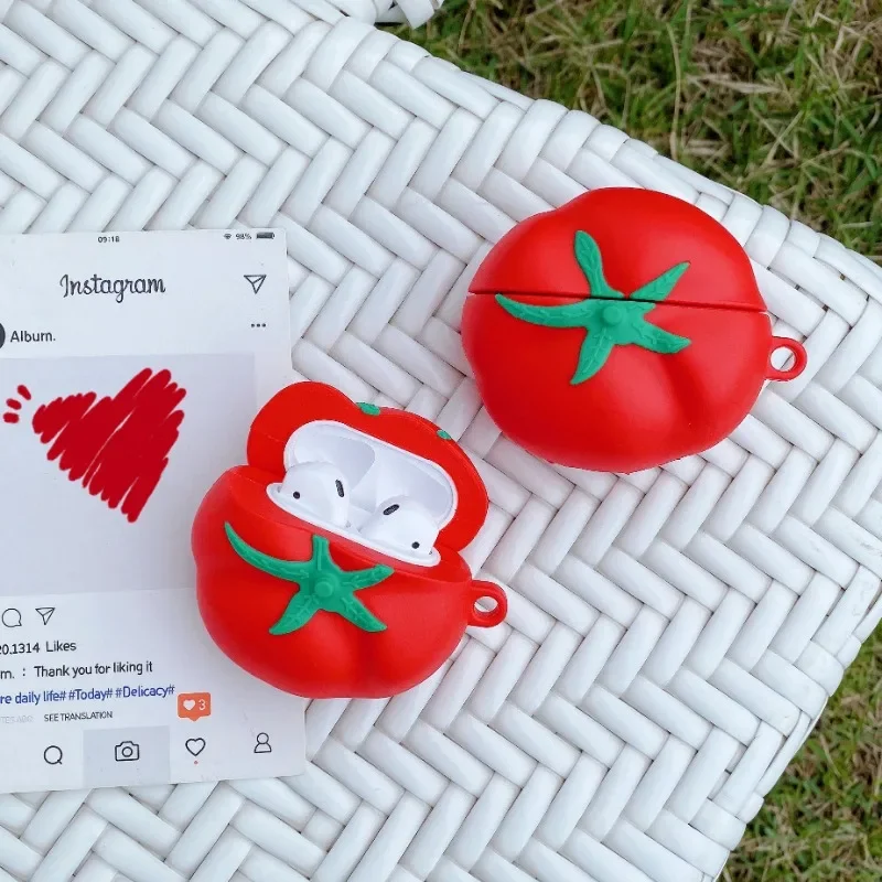 Tomato - حافظة سماعة رأس من السيليكون تحت عنوان، متوافقة مع AirPods 4، AirPods Pro 2/3 ونماذج جديدة من Apple Wireless Bluetooth