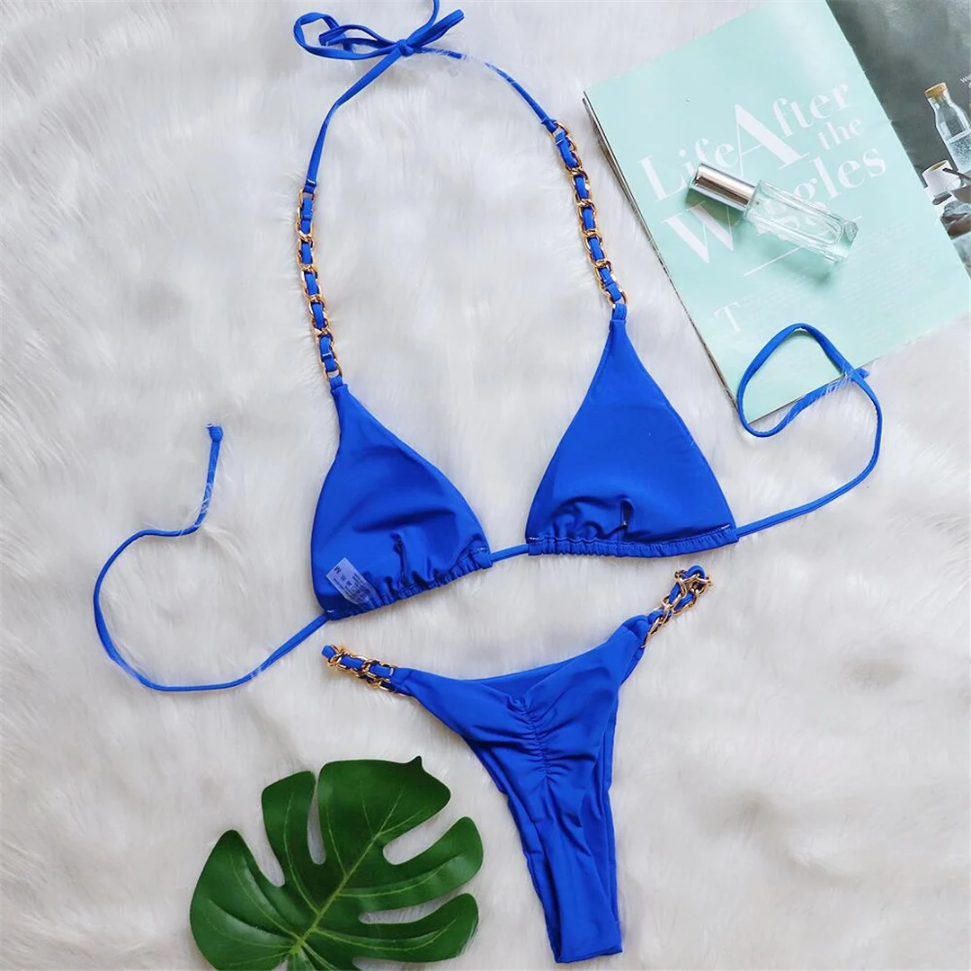 Metallring-Neckholder-Bikini mit Scrunch-Butt-String, Damen-Badeanzug, zweiteiliger Bikini-Set, Badebekleidung, Badeanzug, Schwimmbikini V4391 – Detail 33