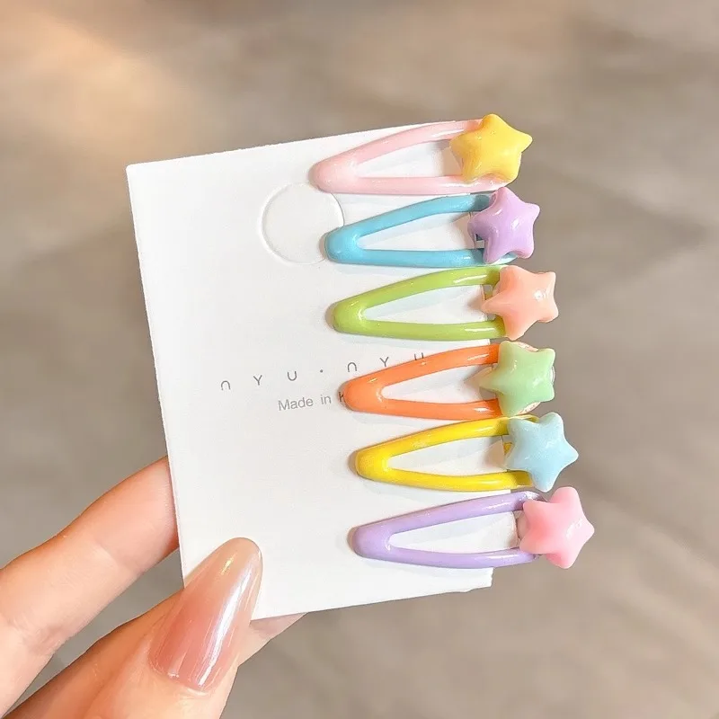 5/6 pçs/set Doce Cor Crianças Grampos de Cabelo Snap BB Clip Estrela Amor Barrettes Nenhum Harm Grampos de Cabelo Do Bebê Crianças Menina Acessórios de Cocar