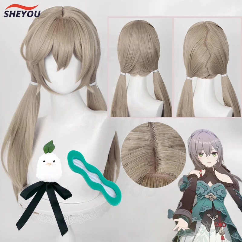 

Парик для косплея Qingque Game Honkai: Star Rail длинный семейный льняной конский хвост термостойкие синтетические волосы парики для Хэллоуина + бесплатная шапочка для парика