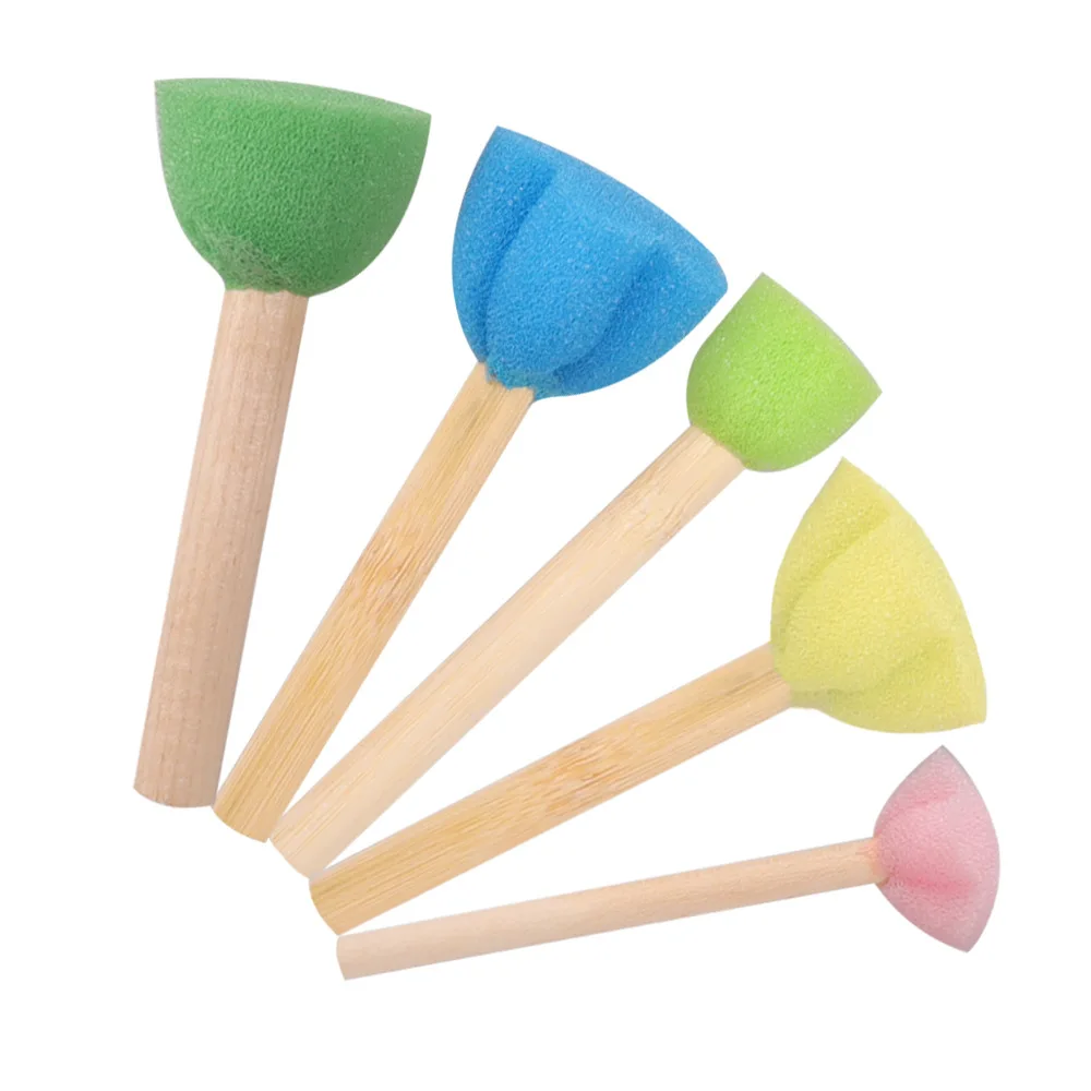5/10 Stück Holzgriff-Pilzkopf-Schwammpinsel Kinder DIY Malerei Schwammstempel-Set Malen Graffiti Einzigartige Kunst Erstellen Pinsel – Detail 3