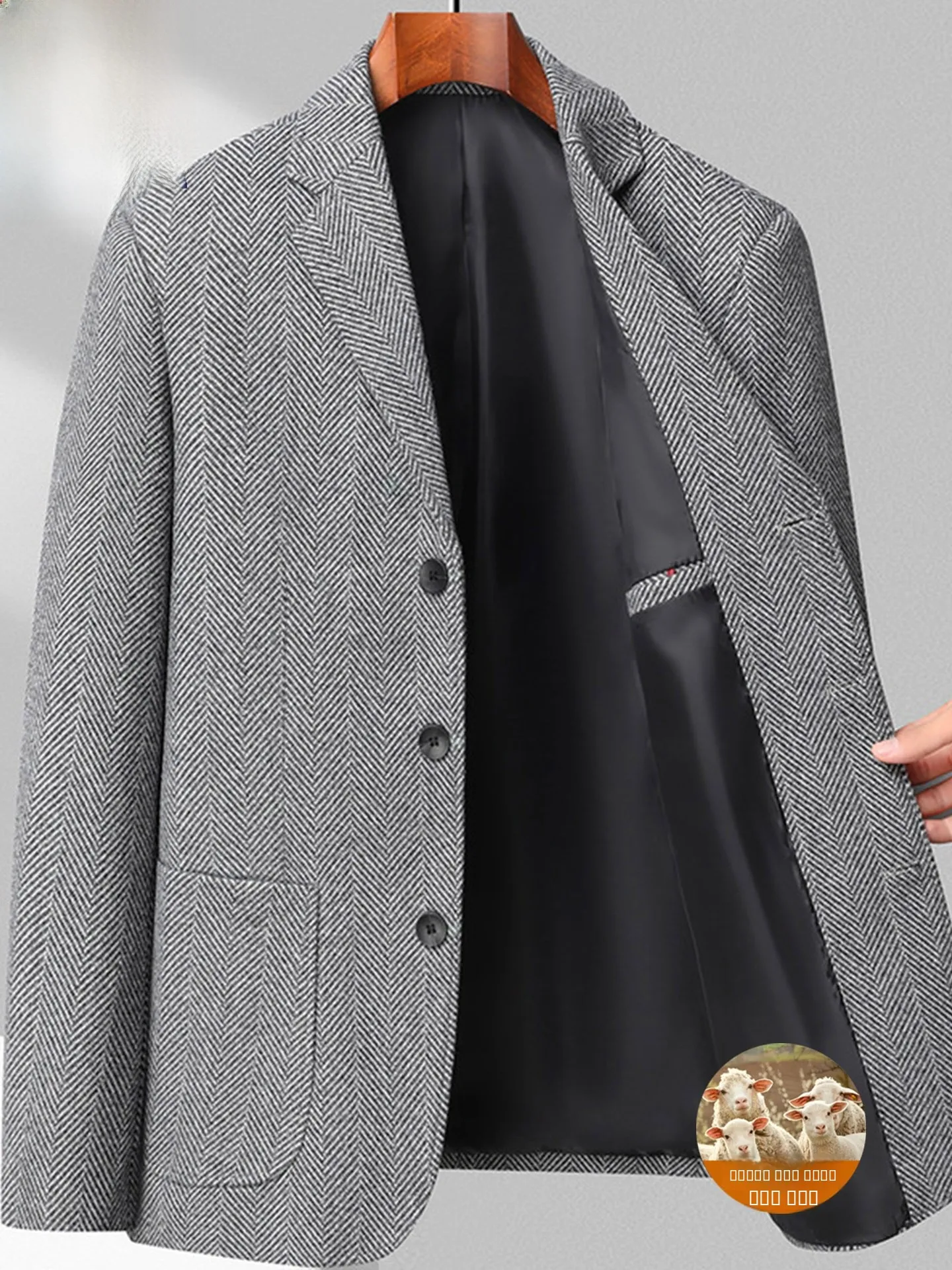 

Busin Casual Men's Single-breasted Woolen Jaet Slim Fit No Ironing Autumn Winter Faion Ci Sle Polyester Blend