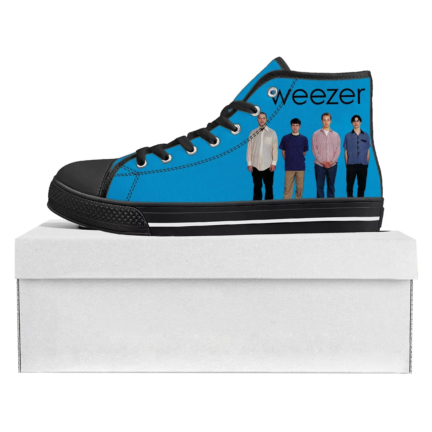 Weezer Pop Rock Band High Top Zapatillas de deporte de alta calidad para hombre, mujer, adolescente, zapatillas de lona, ​​zapatos informales para parejas, zapatos personalizados, color negro