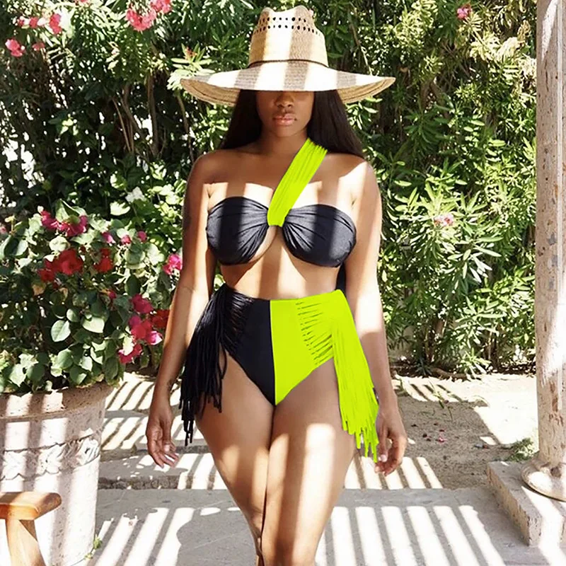 女性用ビキニ、胸パッド付き、ノースリーブ、セクシーなカラーマッチング、スチールサポート付きの快適な水着