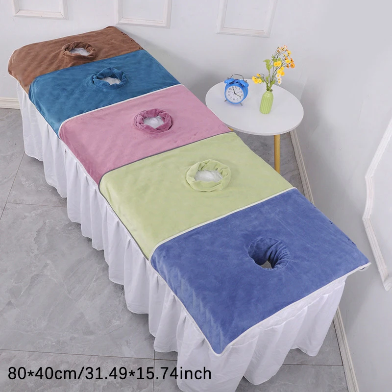 1PCS 40*80cm Superfine Fiber Thickened Beauty SPA Massage Table Planking Face Towel With Hole Bed Bandana Towels Coral Velvet