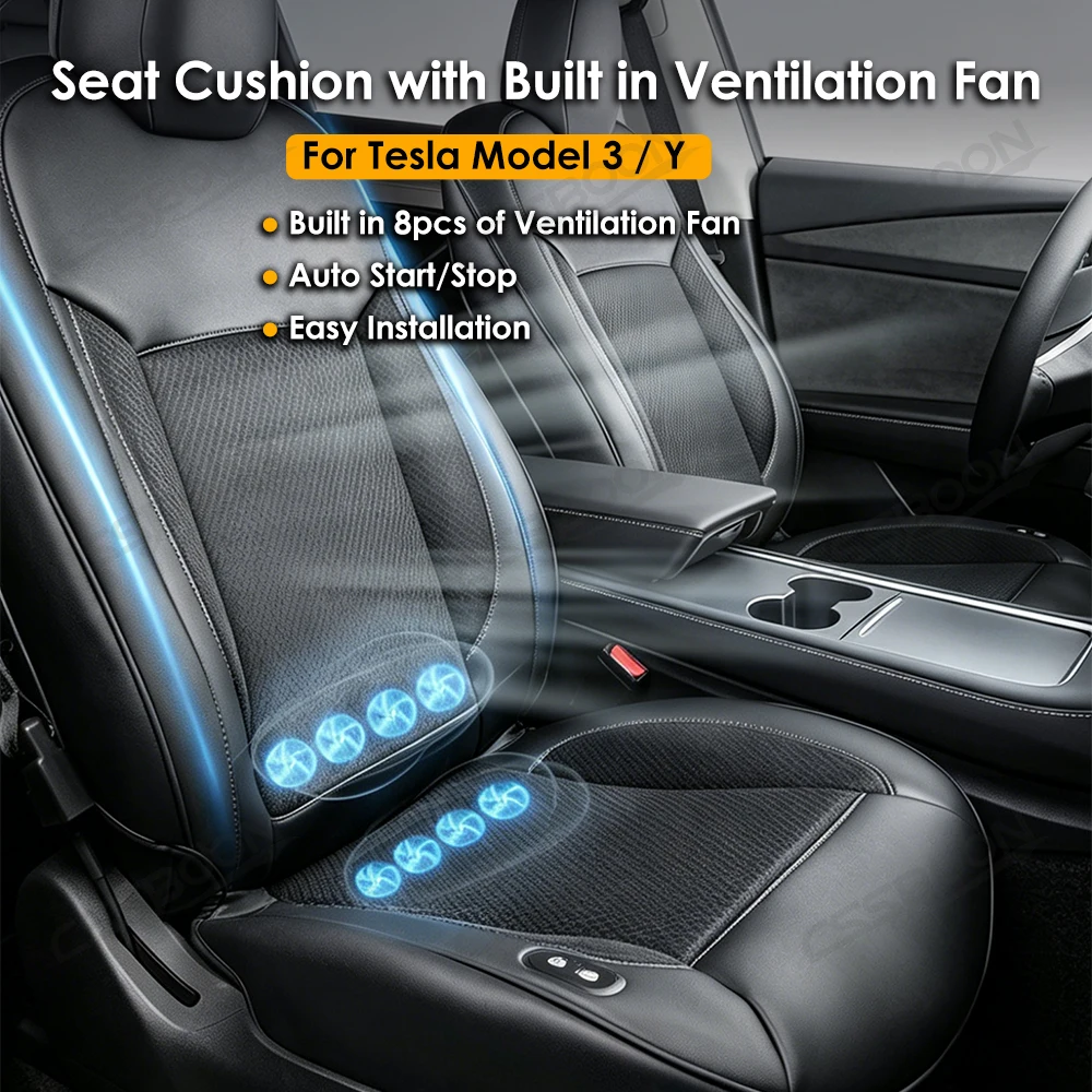 Ventilated Leather Seat Covers for Tesla Model 3 Y 2016-2024 Button on OFF Breathable Perforated Leather Full Coverage Interior