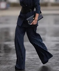 Modigirl 2025 New Suit Striped Pants for Women Work Casual Fall Spring Business Office Loose Female Long Blue Trousers