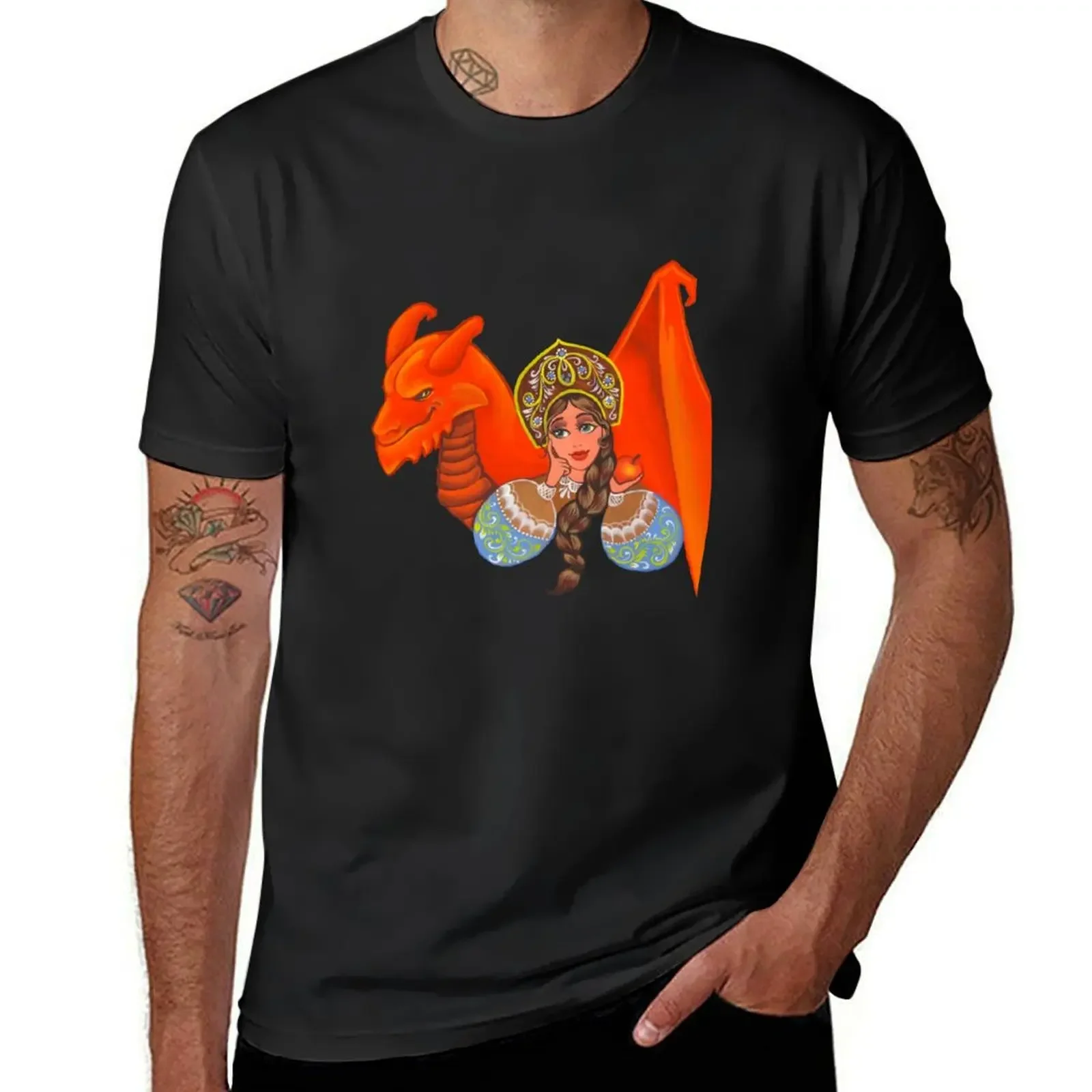 The girl, the serpent and the Apple... T-Shirt korean fashion anime figures fitted t shirts for men