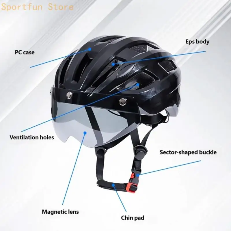 Cycling Helmet Safety Cap with Integrated Eye Cover and Rear Adjustment Wheel X7JD