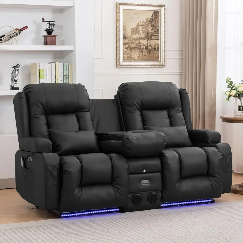 

67" Power Reclining Loveseat Sofa, Electric Home Theater Seating with Console/4 Colors Ambient Lighting Home Theater Seating
