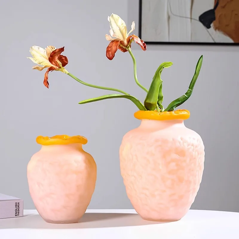 Cream Style Glass Vase Fenton Vintage Luxury Crystal Art Flower Decor for Living Room