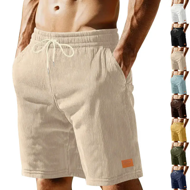 

New Summer Pure Color Belted Sports Shorts Corduroy Casual Five-Point Men's Shorts Lightweight Breathable Quick-Drying