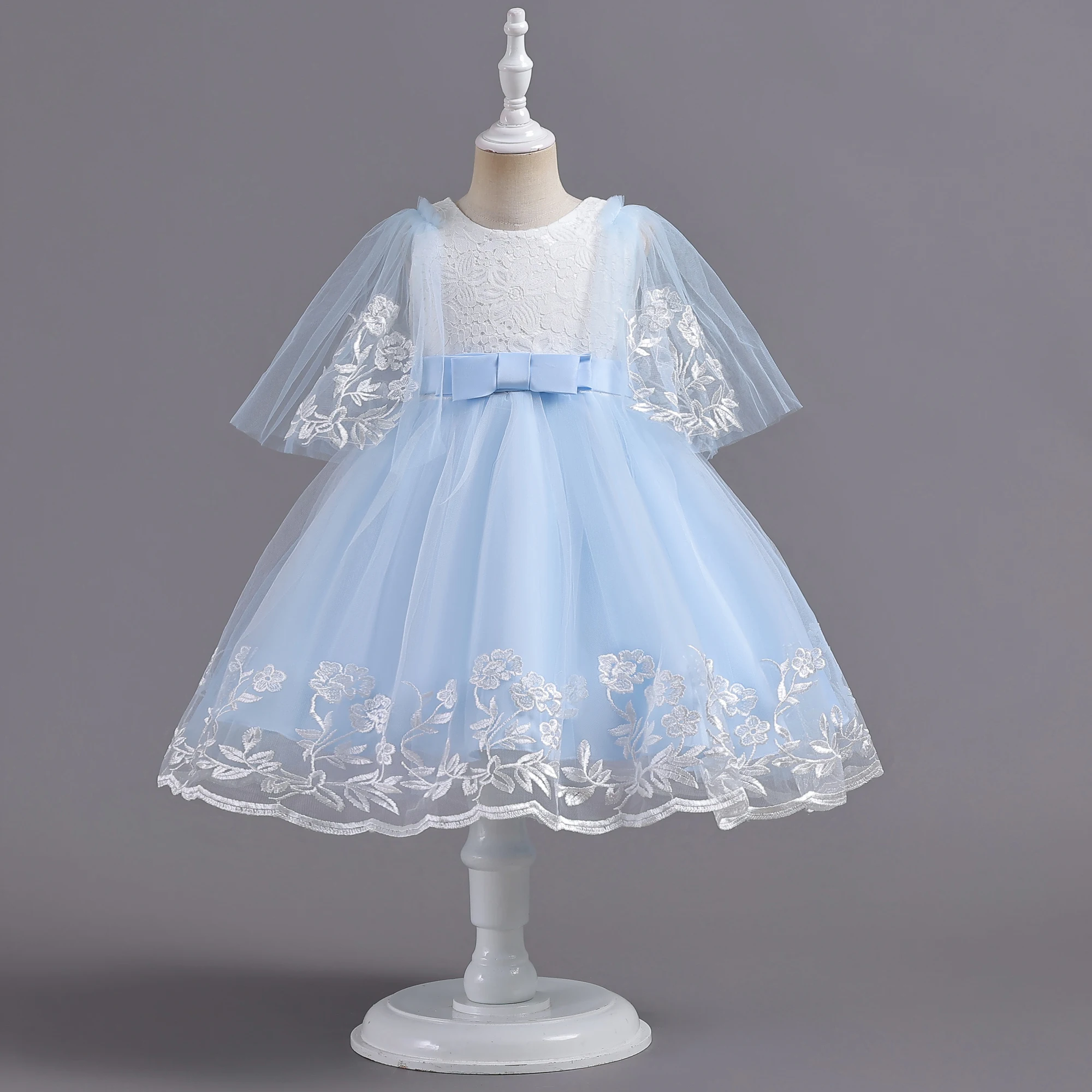 Girls Party Dresses 4 Colors 110cm-160cm Kids Dress Children Ball Gown Gauze Lace Short Sleeve Princess Piano Wedding Birthday