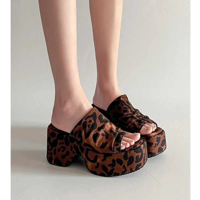2026 new Leopard Print Designed Wedge Sandals for Women Summer  Outdoor Beach Thick Soled Fashion Sexy High-heeled Cool Slippers image 5