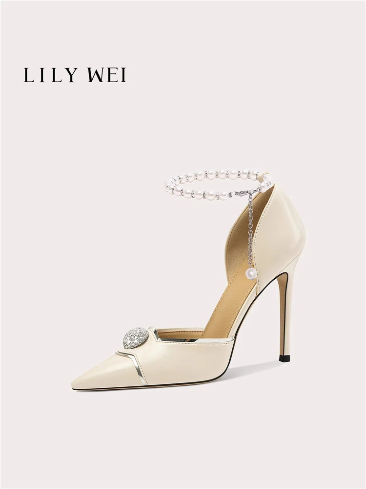 

Весенне-летние новые туфли-босоножки с острым носком, жемчугом и стразами, для банкетов, большие и маленькие размеры, широкая версия, на высоком каблуке, женская обувь.