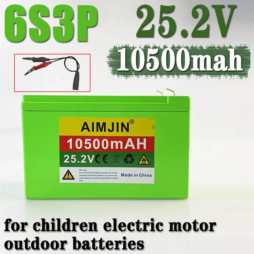 

rechargeable lithium battery pack, 6S3P 25.2V 10500mAh suitable for children's electric toys, with built-in BMS and cable clip