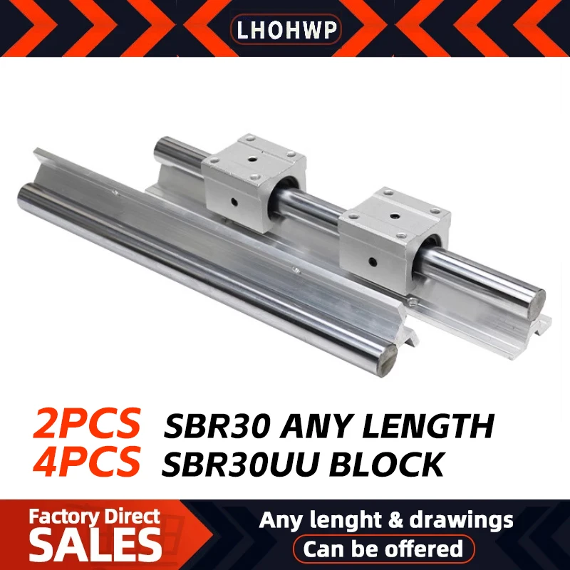 SBR linear Rail 2pcs SBR30  30mm linear Rail 100-1150mm Any length Guide Rail + 4pcs SBR30UU Slide Block For Cnc Parts